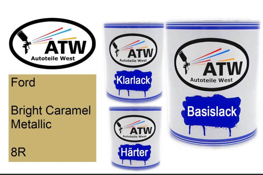 Ford, Bright Caramel Metallic, 8R: 1L Lackdose + 1L Klarlack + 500ml Härter - Set, von ATW Autoteile West.